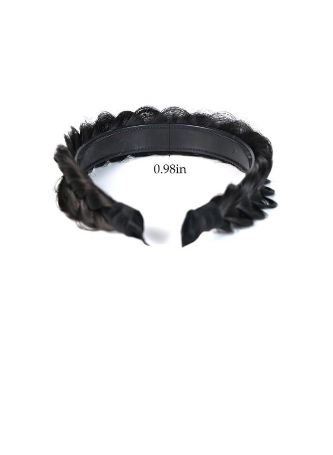 TOECWEGR Braided Headband WithTooth Wide Braid Messy Hair Hoop WomenFashion Hair Accessories (Dark Brown Black 2A) - Image 3