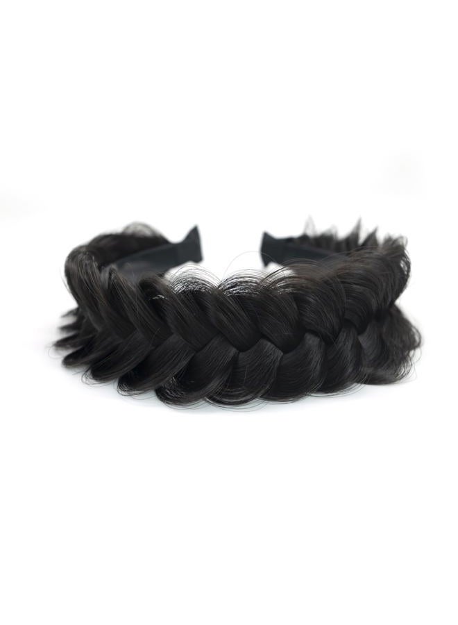 TOECWEGR Braided Headband WithTooth Wide Braid Messy Hair Hoop WomenFashion Hair Accessories (Dark Brown Black 2A) - Image 1