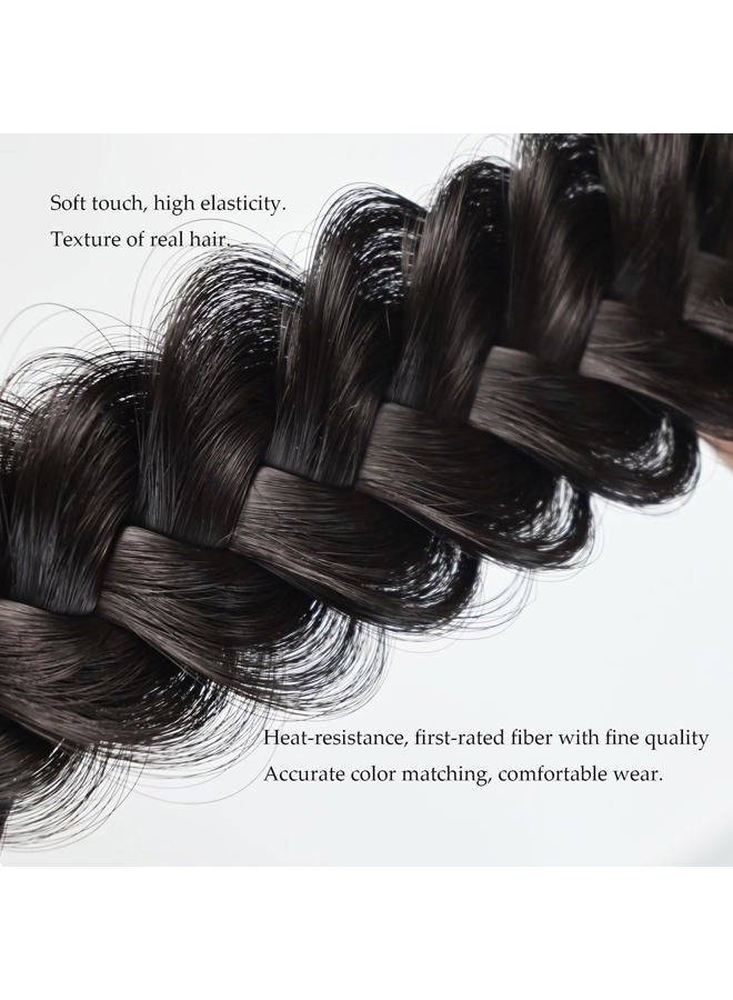 TOECWEGR Braided Headband WithTooth Wide Braid Messy Hair Hoop WomenFashion Hair Accessories (Dark Brown Black 2A) - Image 4