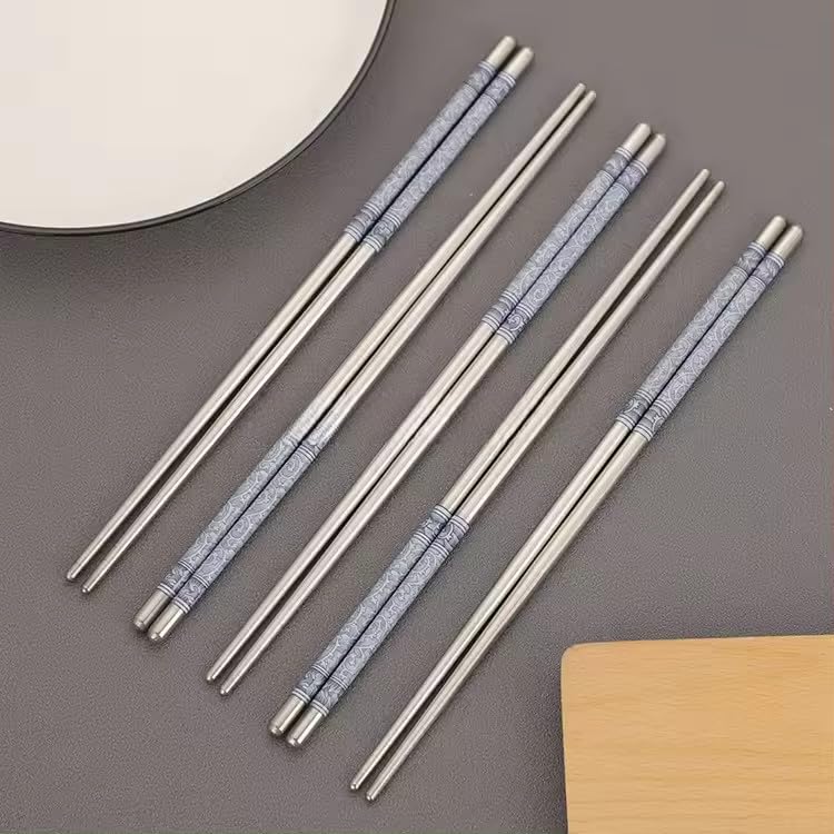 Flavoma 5 Pairs Reusable Classic Metal Steel Chopsticks Dishwasher Safe NonSlip Stainless Steel Chopsticks Lightweight Easy to Use Metal Chop Stick Utensils - Image 3