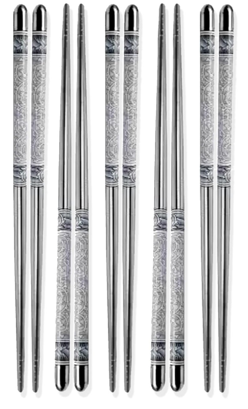 Flavoma 5 Pairs Reusable Classic Metal Steel Chopsticks Dishwasher Safe NonSlip Stainless Steel Chopsticks Lightweight Easy to Use Metal Chop Stick Utensils - Image 1