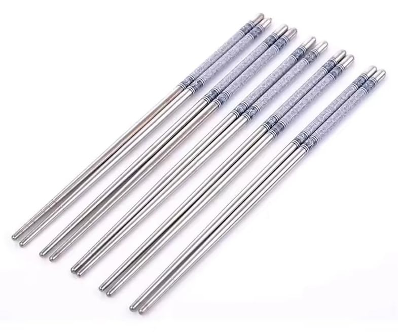 Flavoma 5 Pairs Reusable Classic Metal Steel Chopsticks Dishwasher Safe NonSlip Stainless Steel Chopsticks Lightweight Easy to Use Metal Chop Stick Utensils - Image 2