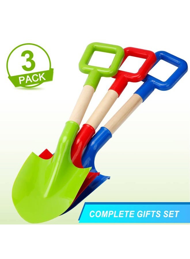 Anzmtosn 16" Kids Beach Spades Sand Shovels Toys Gardening Tools Kit Sandbox Sturdy Scoop Durable Wood Handle ABS Plastic Spade for Garden Sand Snow Backyard Summer Kids Adults 3 Pack- Blue&Green&Red - Image 3