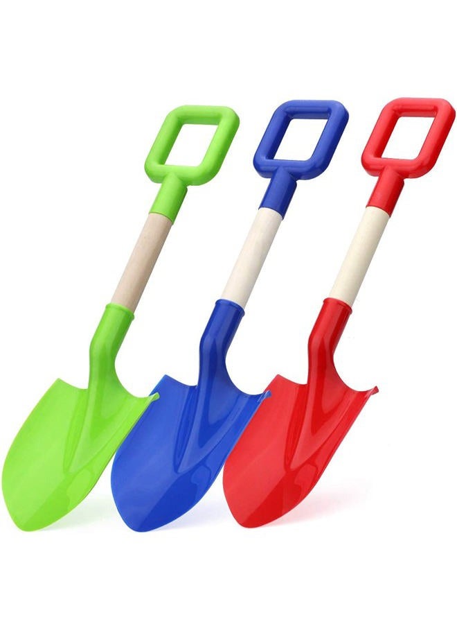Anzmtosn 16" Kids Beach Spades Sand Shovels Toys Gardening Tools Kit Sandbox Sturdy Scoop Durable Wood Handle ABS Plastic Spade for Garden Sand Snow Backyard Summer Kids Adults 3 Pack- Blue&Green&Red - Image 1