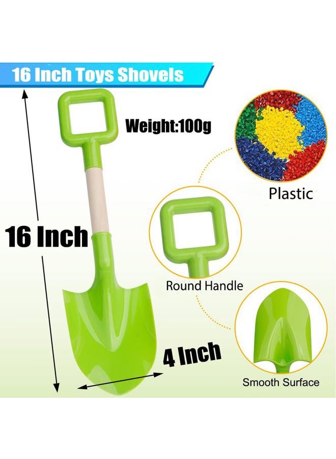Anzmtosn 16" Kids Beach Spades Sand Shovels Toys Gardening Tools Kit Sandbox Sturdy Scoop Durable Wood Handle ABS Plastic Spade for Garden Sand Snow Backyard Summer Kids Adults 3 Pack- Blue&Green&Red - Image 2