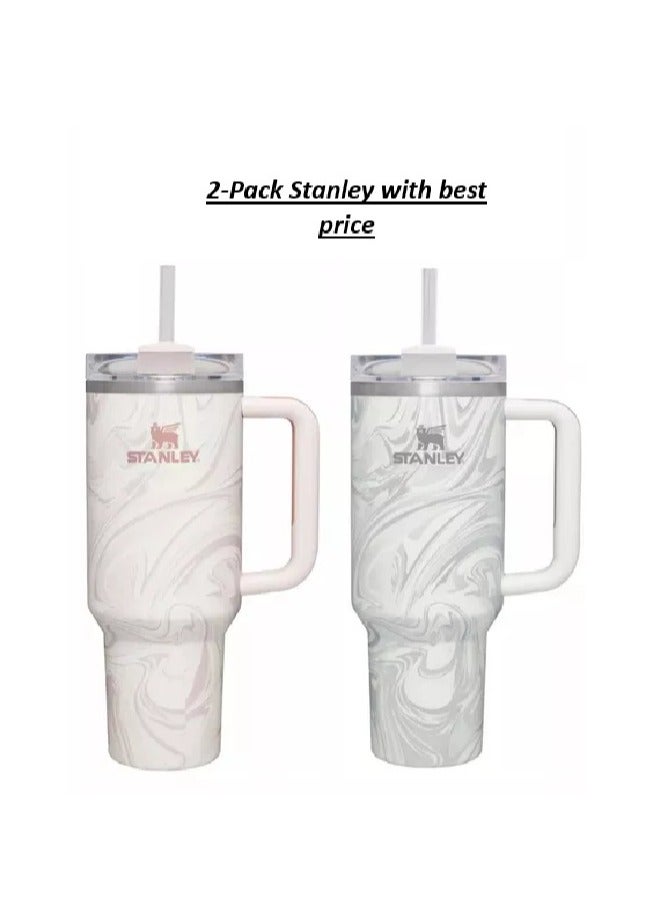 2-Pack Quencher H2.0 FlowState 40oz Stainless Steel Vacuum Insulated Tumblers with Lid & Reusable Straw – Rose Quartz & Swirl – Leak-Resistant Double-Walled Travel Mugs – Keep Drinks Hot for 7 Hours or Cold for 11 Hours – Durable, BPA-Free & Perfect for On-the-Go Hydration, Workouts, Travel & Daily Use