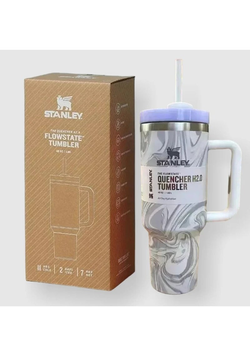 2-Pack Quencher H2.0 FlowState 40oz Stainless Steel Vacuum Insulated Tumblers with Lid & Reusable Straw – Rose Quartz & Swirl – Leak-Resistant Double-Walled Travel Mugs – Keep Drinks Hot for 7 Hours or Cold for 11 Hours – Durable, BPA-Free & Perfect for On-the-Go Hydration, Workouts, Travel & Daily Use