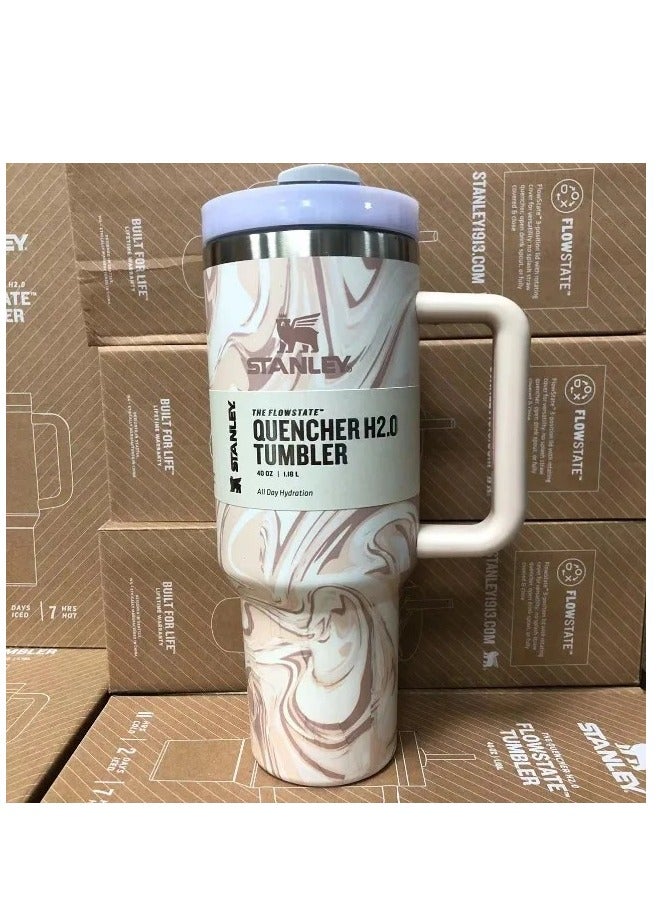 2-Pack Quencher H2.0 FlowState 40oz Stainless Steel Vacuum Insulated Tumblers with Lid & Reusable Straw – Rose Quartz & Swirl – Leak-Resistant Double-Walled Travel Mugs – Keep Drinks Hot for 7 Hours or Cold for 11 Hours – Durable, BPA-Free & Perfect for On-the-Go Hydration, Workouts, Travel & Daily Use