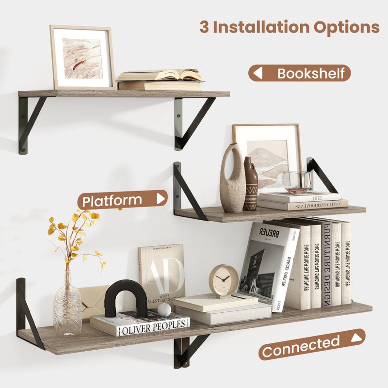 Axeman Floating Shelves for Wall, 16W x 8D Floating Shelves Set of 2, 8 Inch Deep Rustic Grey Wood Wall Mounted Shelves for Farmhouse Bookshelf Living Room Bedroom - Image 3