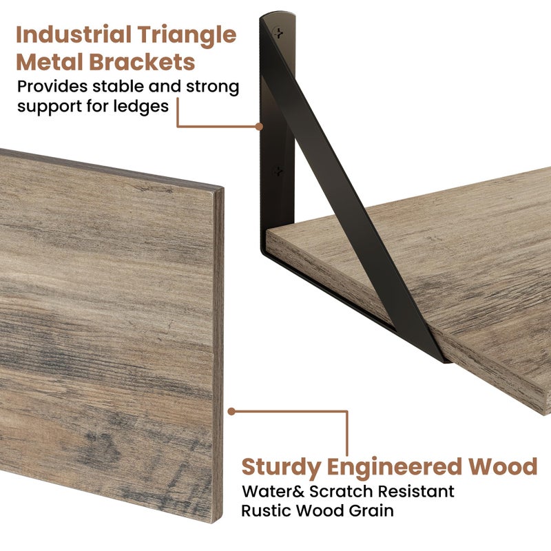 Axeman Floating Shelves for Wall, 16W x 8D Floating Shelves Set of 2, 8 Inch Deep Rustic Grey Wood Wall Mounted Shelves for Farmhouse Bookshelf Living Room Bedroom - Image 4