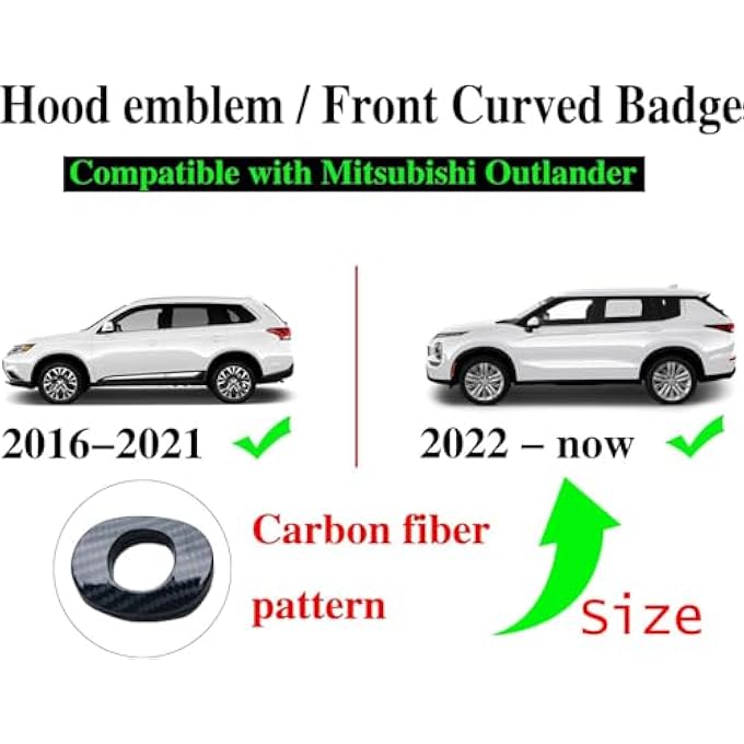 rayihni For Mitsubishi Outlander 2022 2023 2024 2025 Carbon Fiber Front Hood Emblem Curved 3D Badge Exterior Adhesive Logo Decal Accessories Set - Image 3