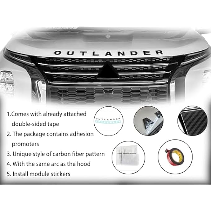 rayihni For Mitsubishi Outlander 2022 2023 2024 2025 Carbon Fiber Front Hood Emblem Curved 3D Badge Exterior Adhesive Logo Decal Accessories Set - Image 4
