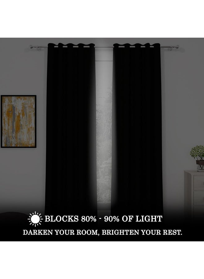 Story@Home - Story@Home Blackout Window Curtains, for Living/Bedroom. Premium Faux Silk, Rich Polyester. Light Blocking, Thermal Insulation, Noise Reduction. Grommet. Solid Black, 2 Panels, 152cm/5ft - Image 1