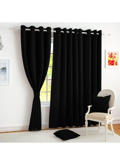 Story@Home Blackout Window Curtains, for Living/Bedroom. Premium Faux Silk, Rich Polyester. Light Blocking, Thermal Insulation, Noise Reduction. Grommet. Solid Black, 2 Panels, 152cm/5ft