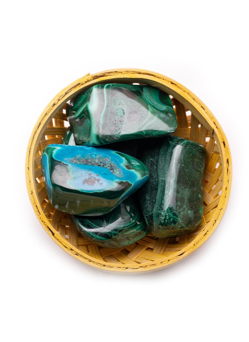 Plus Value Plus Value Malachite Tumbled Stone Pebbles Reiki Healing Crystal Aura Chakra 200grams Basket  - Image 1