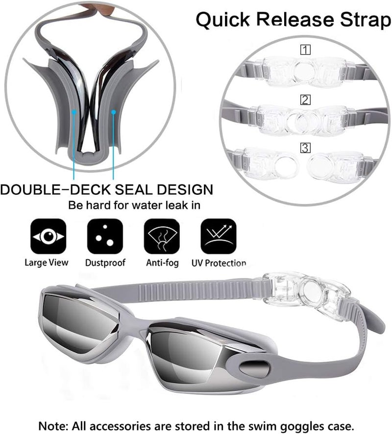 Hurdilen Swim Goggles Swimming Goggles No Leaking with Nose Clip, Earplugs, Swim Cap and Case for Men Women - Image 2