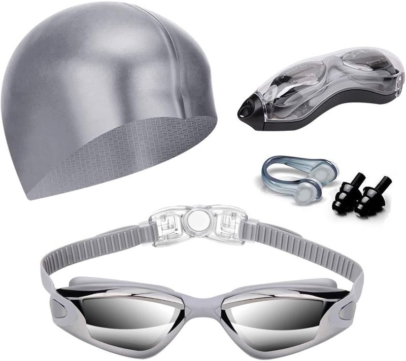 Hurdilen Swim Goggles Swimming Goggles No Leaking with Nose Clip, Earplugs, Swim Cap and Case for Men Women - Image 1