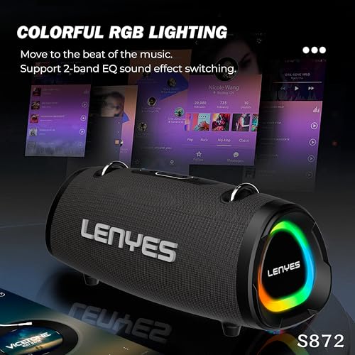 Lenyes S872 Bluetooth Speakers Wireless, 160W Peak Output, 2.1 Stereo Sound, IPX6 Waterproof, 9000mAh Battery, TWS Pairing Bluetooth Speaker, AUX/TF/USB Playback, Mic & Power Bank Support – Black - Image 3