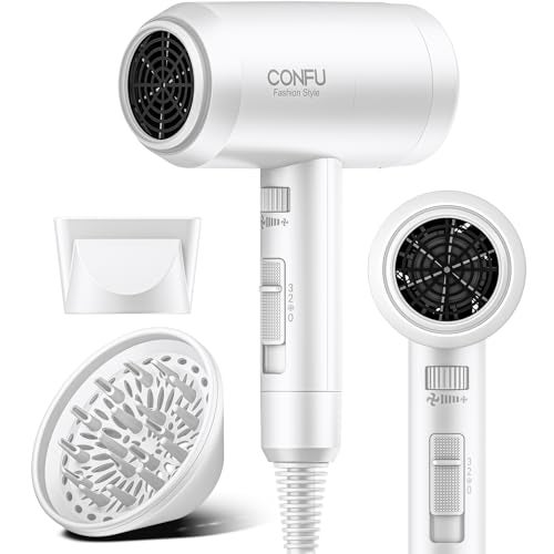 CONFU Hair Dryer with Diffuser, CONFU Blow Dryer for Curly Hair for Women Men, 21000PRM Travel Hair Dryer, Portable Lightweight Fast Drying Negative Ion Hairdryer for Home & Travel - Image 1
