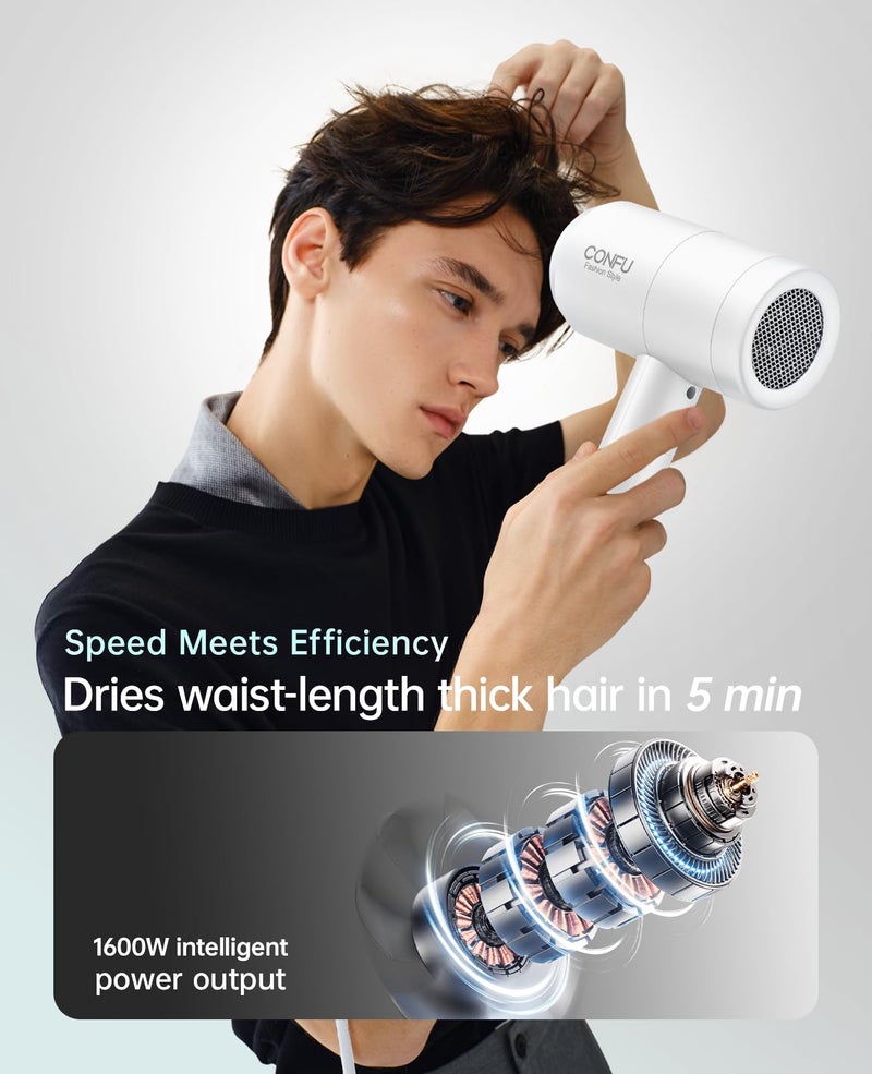 CONFU Hair Dryer with Diffuser, CONFU Blow Dryer for Curly Hair for Women Men, 21000PRM Travel Hair Dryer, Portable Lightweight Fast Drying Negative Ion Hairdryer for Home & Travel - Image 2