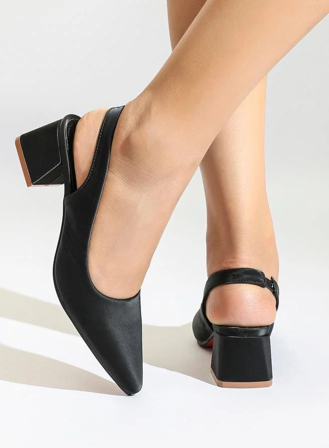 Solid Pointed Toe Slingback Formal Shoes by Styli