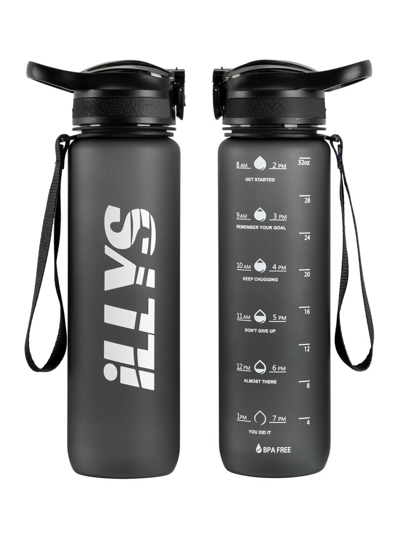 Generic Sports Water Bottle 1L / 32oz with Motivational Time Marker Straw Strainer Tritan Plastic BPA Free Bottles for kids Fitness Gym Office School Outdoor Sport and Exercise Leak Proof  - Image 1