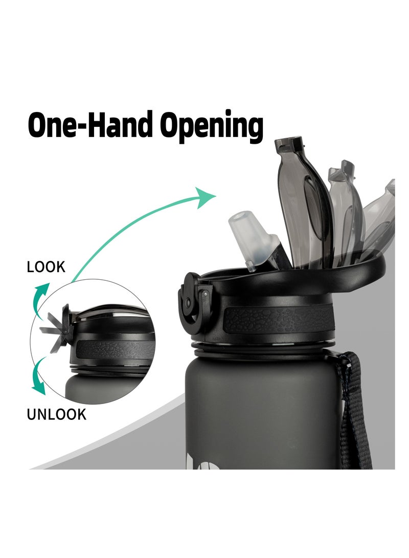 Generic Sports Water Bottle 1L / 32oz with Motivational Time Marker Straw Strainer Tritan Plastic BPA Free Bottles for kids Fitness Gym Office School Outdoor Sport and Exercise Leak Proof  - Image 3