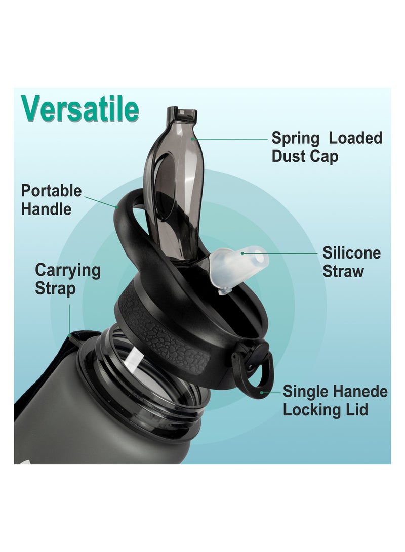 Generic Sports Water Bottle 1L / 32oz with Motivational Time Marker Straw Strainer Tritan Plastic BPA Free Bottles for kids Fitness Gym Office School Outdoor Sport and Exercise Leak Proof  - Image 4
