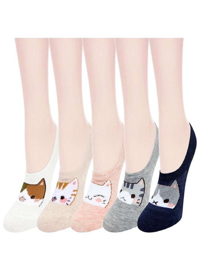 Violet Mist Women's No Show Low Cut Socks - Novelty Funny Cat Liner - Cute Invisible Non Slip Patterned Footies - Kawaii Cartoon Boat Loafer Socks - Image 1