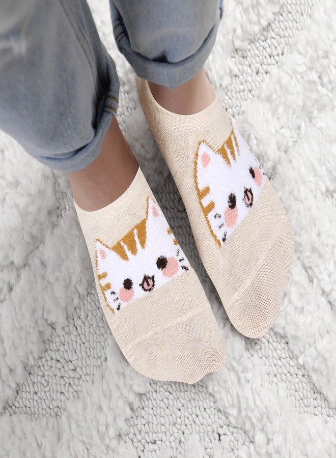 Violet Mist Women's No Show Low Cut Socks - Novelty Funny Cat Liner - Cute Invisible Non Slip Patterned Footies - Kawaii Cartoon Boat Loafer Socks - Image 5