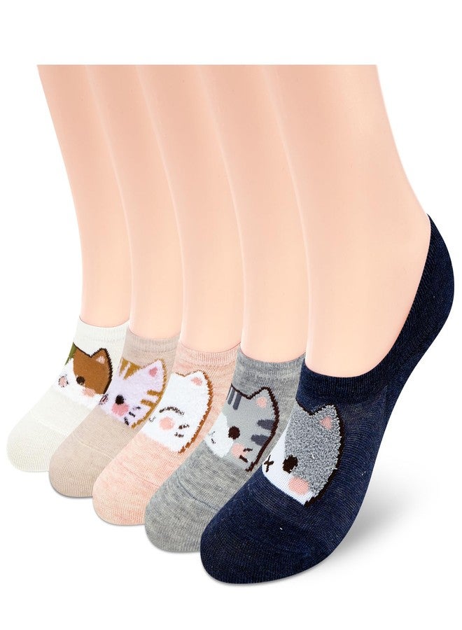 Violet Mist Women's No Show Low Cut Socks - Novelty Funny Cat Liner - Cute Invisible Non Slip Patterned Footies - Kawaii Cartoon Boat Loafer Socks - Image 3
