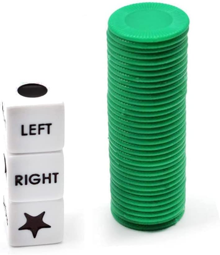 Befantasway Right Left Center Dice Game Set with 3 Dices + 36 Chips - Green - Image 2
