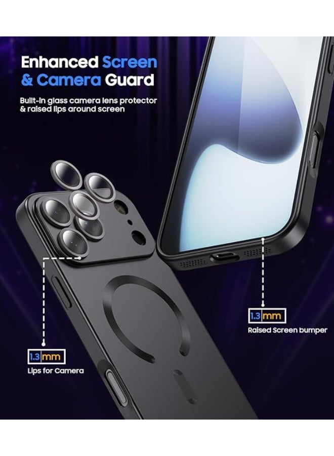 جراب مغناطيسي متوافق مع iPhone 17 Pro [متوافق مع MagSafe] [واقي عدسة الكاميرا المدمج] جراب هاتف رفيع رفيع من السيليكون الناعم المقاوم للصدمات لامع معدني (أسود) - Image 4