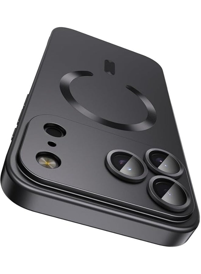 جراب مغناطيسي متوافق مع iPhone 17 Pro [متوافق مع MagSafe] [واقي عدسة الكاميرا المدمج] جراب هاتف رفيع رفيع من السيليكون الناعم المقاوم للصدمات لامع معدني (أسود) - Image 1