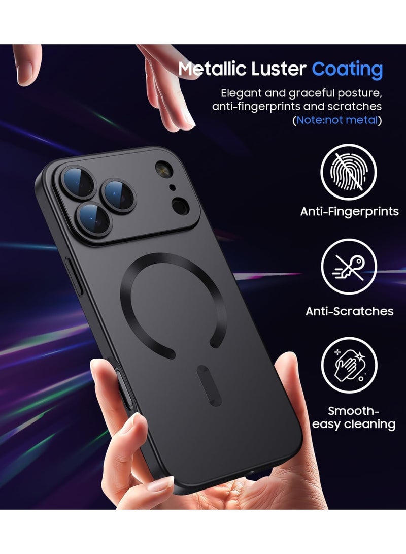 جراب مغناطيسي متوافق مع iPhone 17 Pro [متوافق مع MagSafe] [واقي عدسة الكاميرا المدمج] جراب هاتف رفيع رفيع من السيليكون الناعم المقاوم للصدمات لامع معدني (أسود) - Image 2