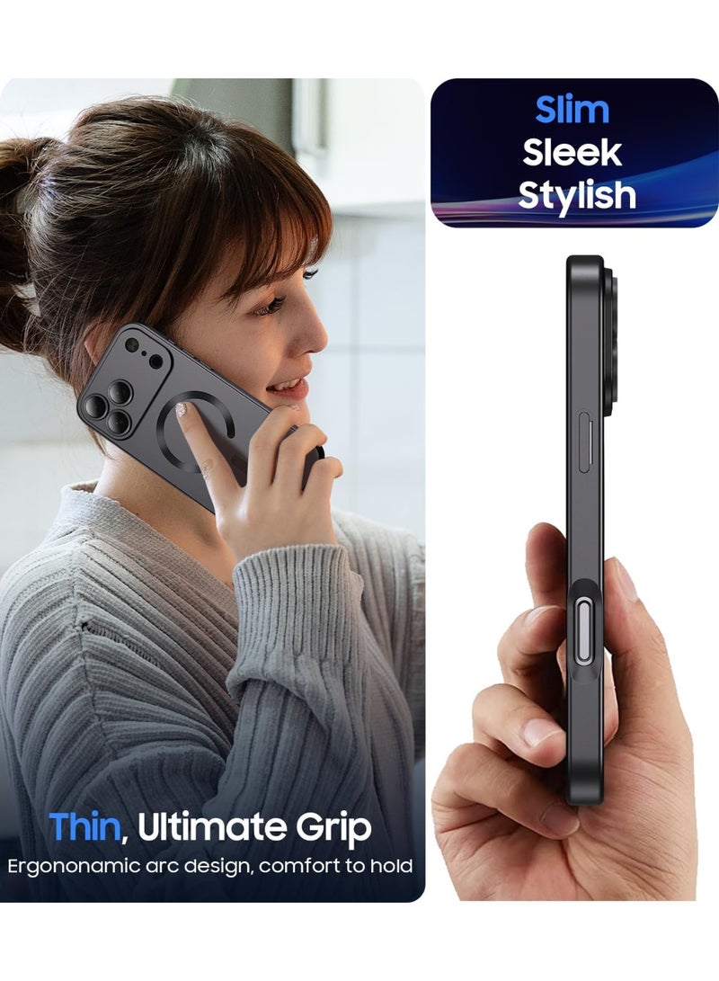 جراب مغناطيسي متوافق مع iPhone 17 Pro [متوافق مع MagSafe] [واقي عدسة الكاميرا المدمج] جراب هاتف رفيع رفيع من السيليكون الناعم المقاوم للصدمات لامع معدني (أسود) - Image 3