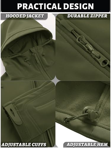 TACVASEN Men Winter Windproof Snowboard Softshell Parka Jacket Tactical Hoodie Fleece Hunting Pockets Ski Coats Hunting Army Green 2XL - Image 5
