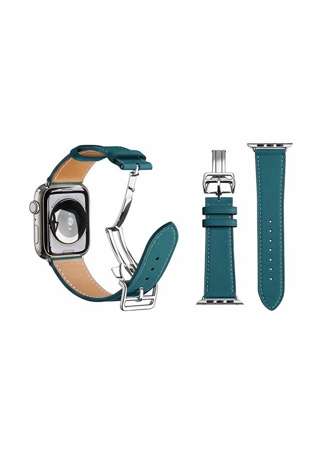 NIBEMINENT Genuine Leather Replacement Band For Apple Watch Series 6/SE/5/4/3/2/1 Blue