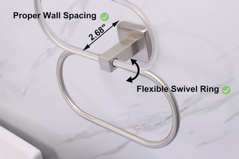 TocTen Towel Ring/Hand Towel Rack - Thicken SUS304 Stainless Steel Bathroom Hand Towel Holder Heavy Duty Unique Oval Hand Towel Hanger Wall Mounted for Bathroom Kitchen Sink (Brushed Nickel) - Image 5