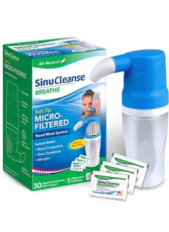 Sinu Cleanse Soft Tip Micro-Filtered Nasal Wash System, 30 All-Natural Saline Packets, Made in USA  - Image 1