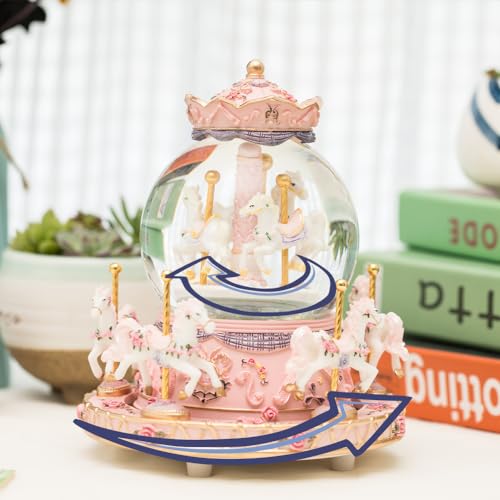LOVE FOR YOU Gift Wrapped Music Box Carousel Horses Color Lights Unicorn Musical Snow Globe for Girls and Women Kids Sister Daughter Mom Granddaughter Grandma Christmas Birthday Presents Gifts - Image 2