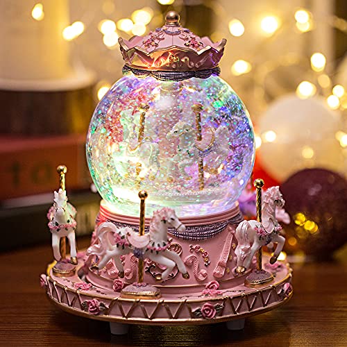 LOVE FOR YOU Gift Wrapped Music Box Carousel Horses Color Lights Unicorn Musical Snow Globe for Girls and Women Kids Sister Daughter Mom Granddaughter Grandma Christmas Birthday Presents Gifts - Image 1