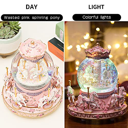 LOVE FOR YOU Gift Wrapped Music Box Carousel Horses Color Lights Unicorn Musical Snow Globe for Girls and Women Kids Sister Daughter Mom Granddaughter Grandma Christmas Birthday Presents Gifts - Image 3