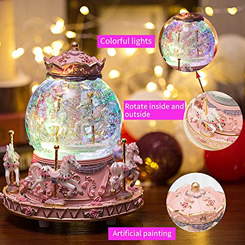 LOVE FOR YOU Gift Wrapped Music Box Carousel Horses Color Lights Unicorn Musical Snow Globe for Girls and Women Kids Sister Daughter Mom Granddaughter Grandma Christmas Birthday Presents Gifts - Image 5