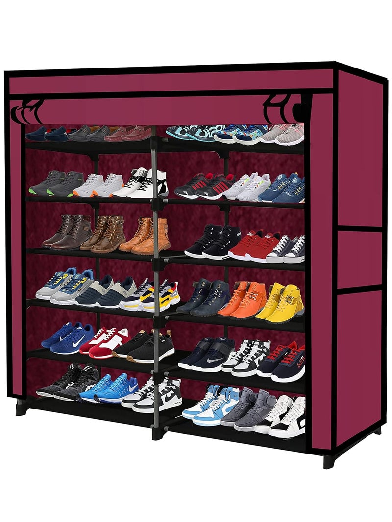 SANAMSTORE 12 Layer Collapsible Fabric Wardrobe Organizer for Clothes DIYMaroon - Image 1