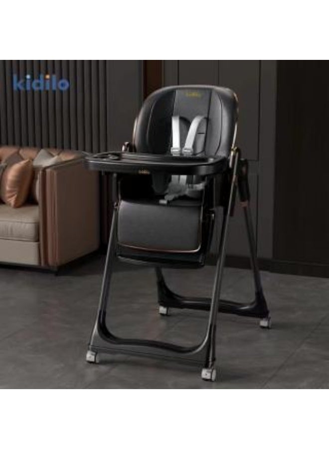Kidilo Multifunctional Baby High Chair (8122) - 7 Height Adjustments & 3 Reclining Positions - Black.