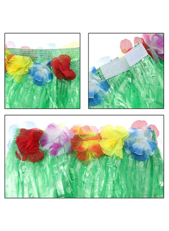 KASTWAVE 8 Pieces Hula Skirt Costume Kit Hawaiian Leis Grass with Flowers Bikini Top Bracelets Necklace Hair Clip Pineapple Sunglasses for and Beach Party  - Image 3