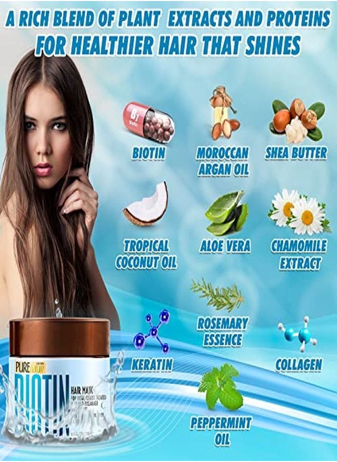 Pure Nature Lux Spa - قناع الشعر البيوتين علاج مرطب للشعر الجاف والتالف بلسم مكثف لعلاج النمو مع الكيراتين والكولاجين وزيت الأركان المغربي رطوبة مكثفة لنهايات الشعر المتقصفة - Image 1