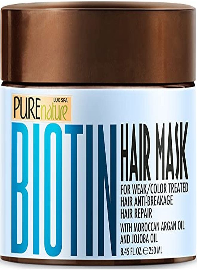 Pure Nature Lux Spa - قناع الشعر البيوتين علاج مرطب للشعر الجاف والتالف بلسم مكثف لعلاج النمو مع الكيراتين والكولاجين وزيت الأركان المغربي رطوبة مكثفة لنهايات الشعر المتقصفة - Image 1