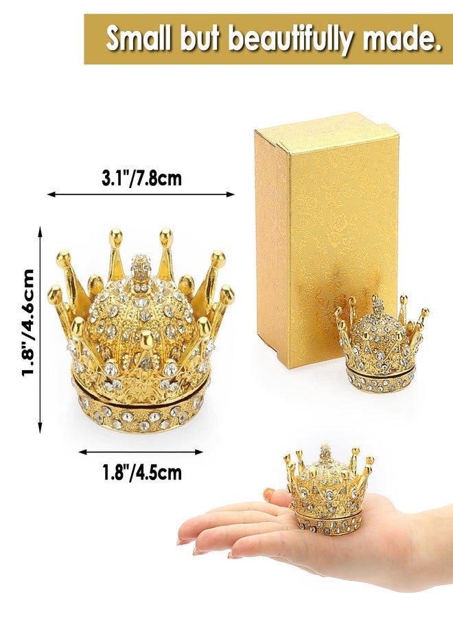 ELLDOO Gold Crown Trinket Box, Vintage Metal Enameled Decorative Box Ring Earrings Jewelry Organizer Gift Box for Girl Women - Image 2